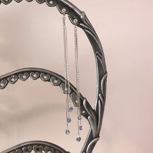 Ultra Long Silver and Blue Crystal Earrings